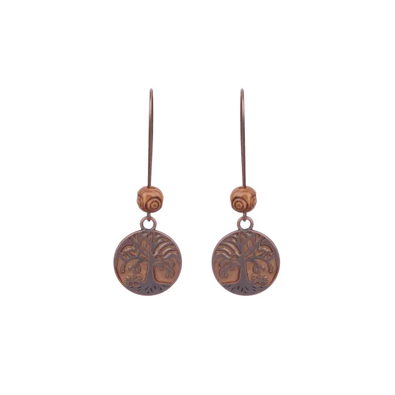 Wholesale Vintage Geometric Round Wooden Beads Tassel Earrings
