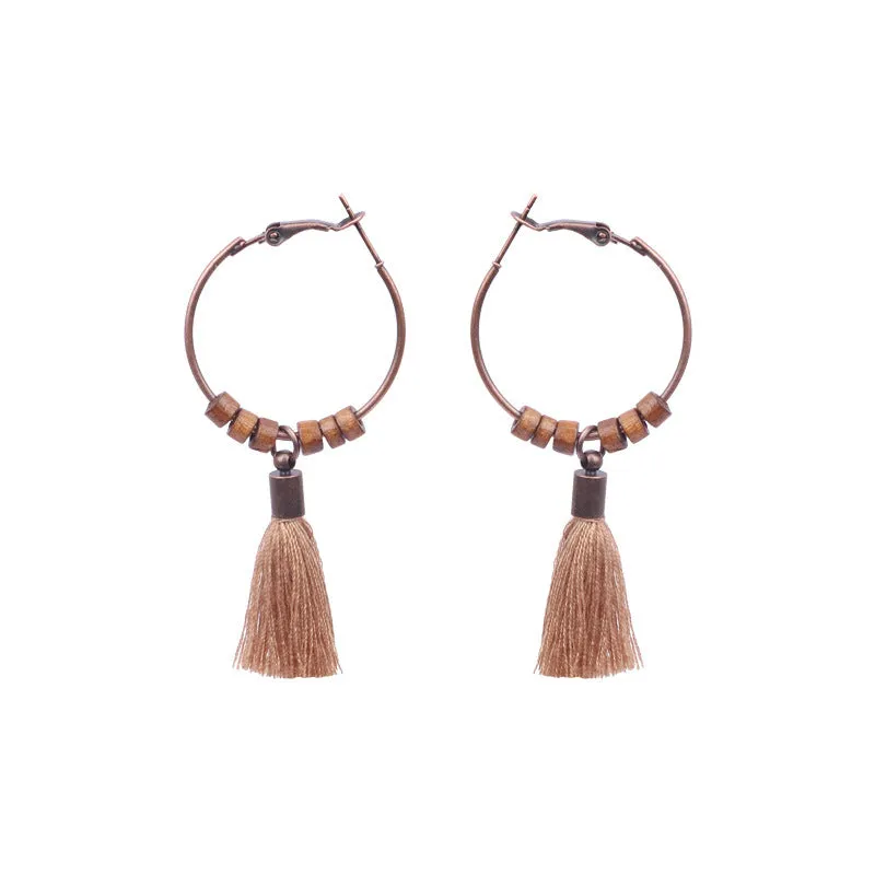 Wholesale Vintage Geometric Round Wooden Beads Tassel Earrings