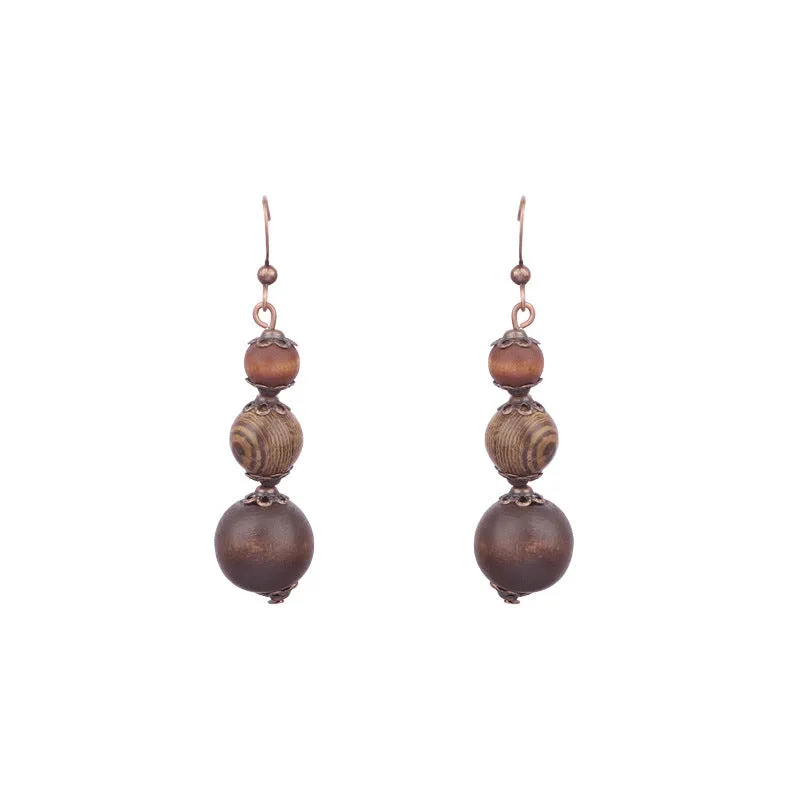 Wholesale Vintage Geometric Round Wooden Beads Tassel Earrings
