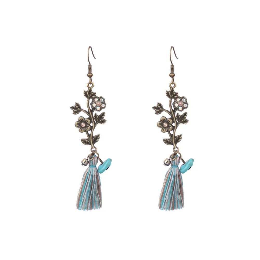 Wholesale Vintage Geometric Turquoise Tassel Earrings