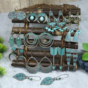 Wholesale Vintage Geometric Turquoise Tassel Earrings