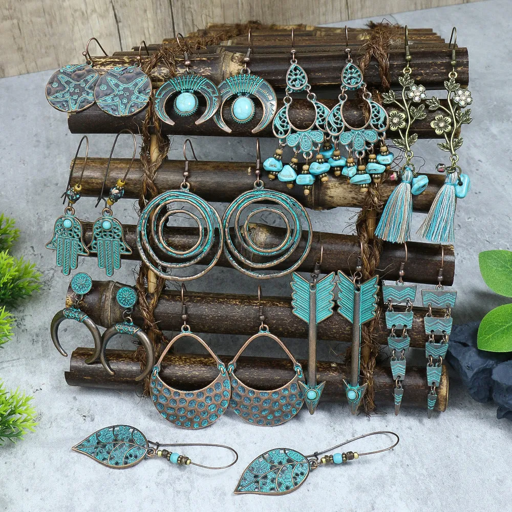 Wholesale Vintage Geometric Turquoise Tassel Earrings