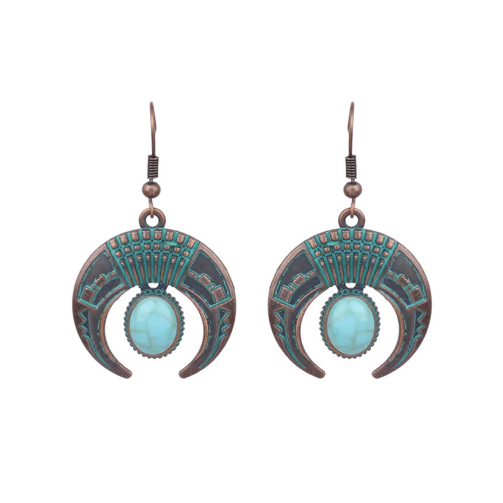 Wholesale Vintage Geometric Turquoise Tassel Earrings