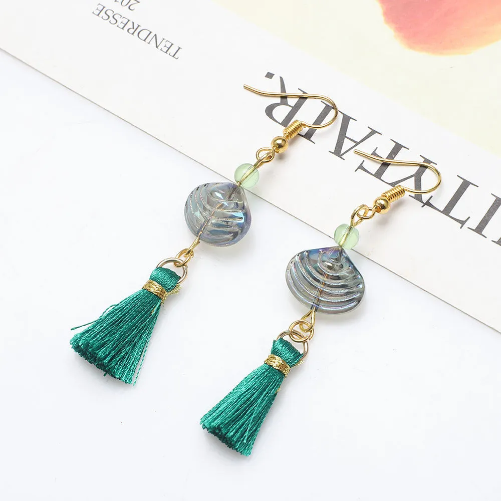 Wholesale Vintage Glass Shell Fashion Long Tassel Earrings