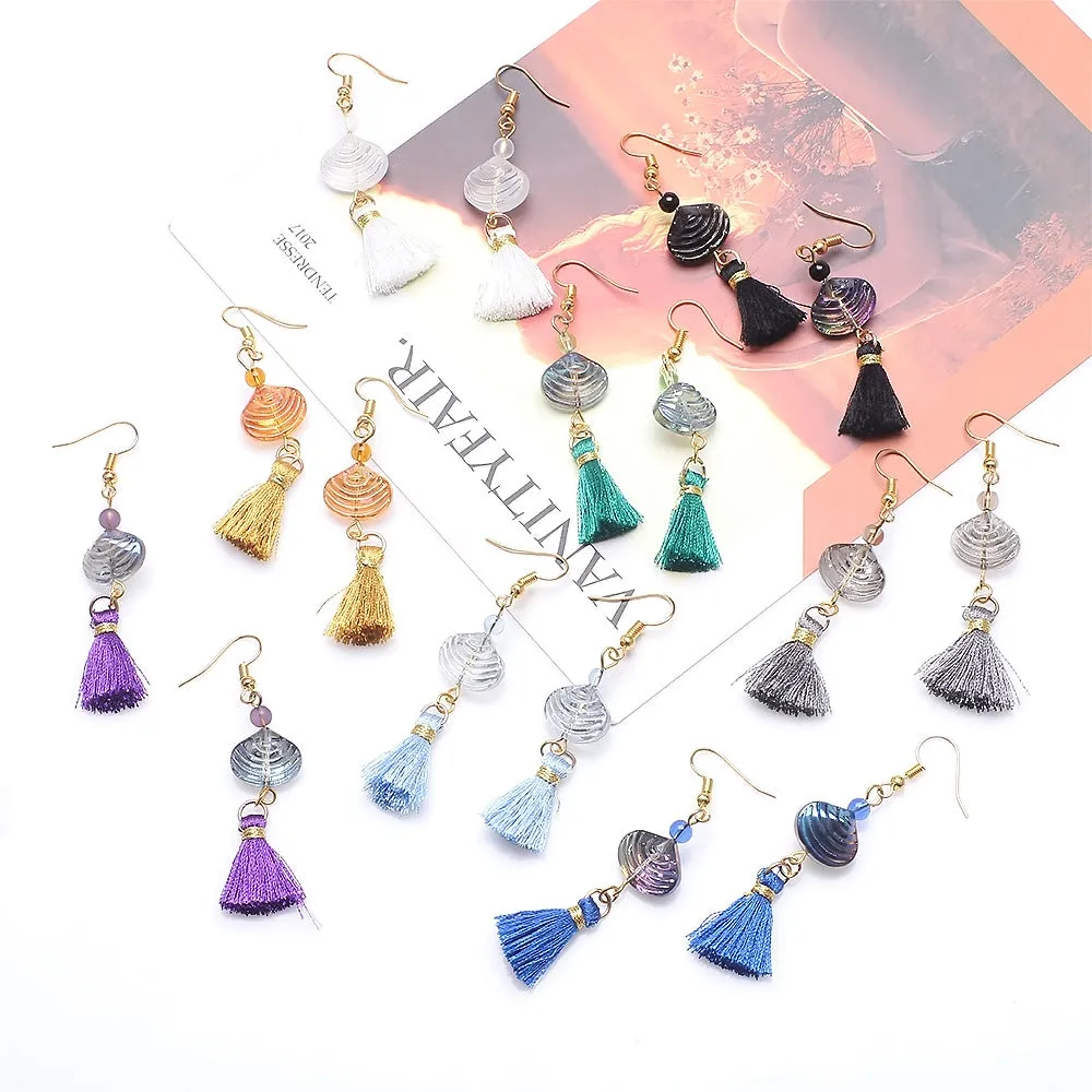 Wholesale Vintage Glass Shell Fashion Long Tassel Earrings