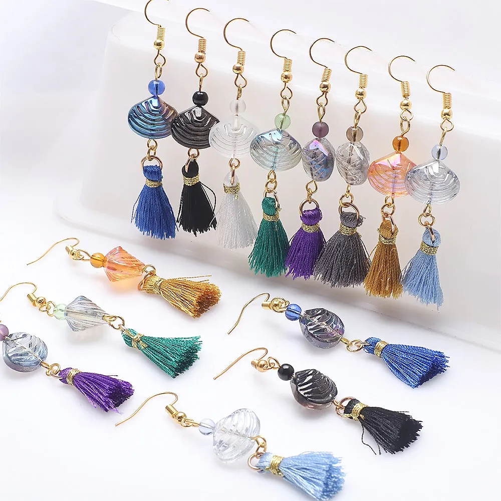 Wholesale Vintage Glass Shell Fashion Long Tassel Earrings