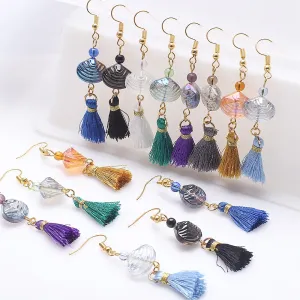Wholesale Vintage Glass Shell Fashion Long Tassel Earrings
