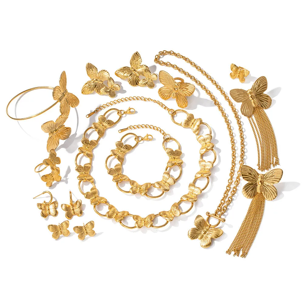 Wholesale Vintage Gold Butterfly Stainless Steel Bracelet Set