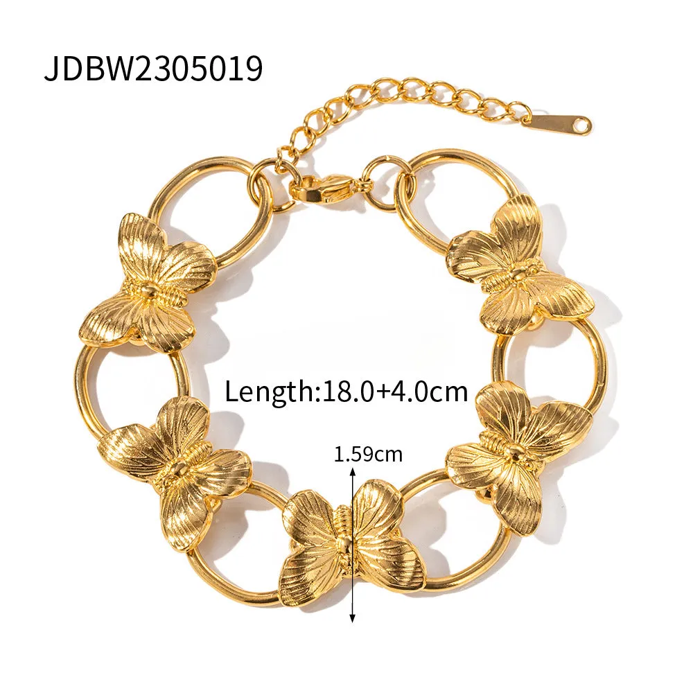 Wholesale Vintage Gold Butterfly Stainless Steel Bracelet Set