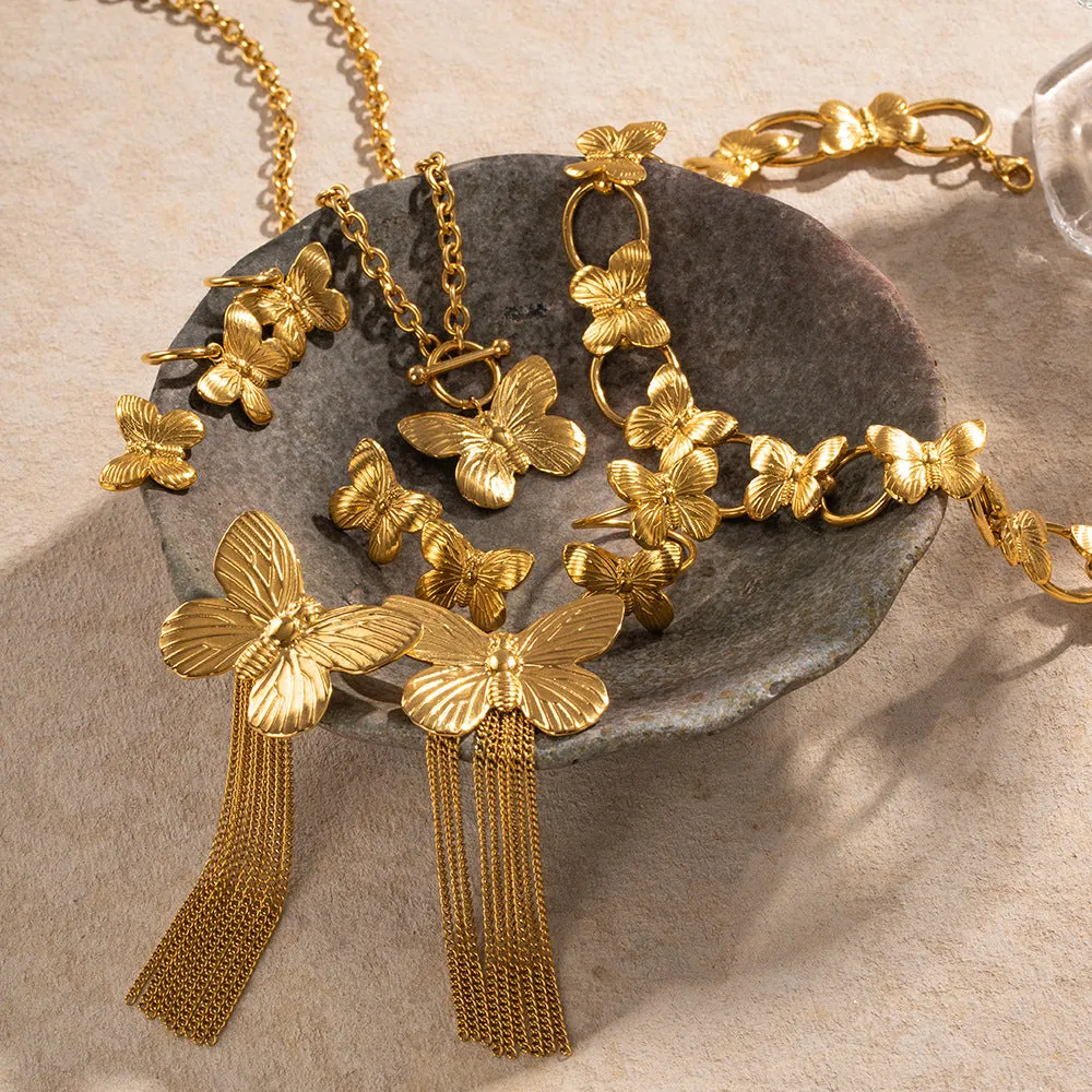 Wholesale Vintage Gold Butterfly Stainless Steel Bracelet Set