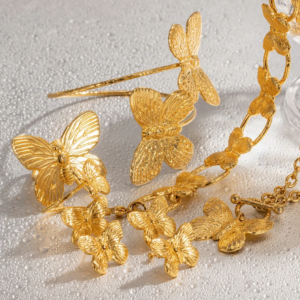 Wholesale Vintage Gold Butterfly Stainless Steel Bracelet Set