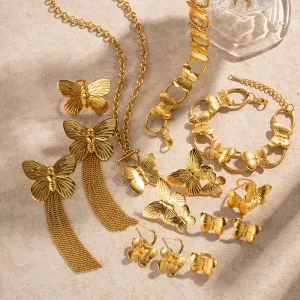 Wholesale Vintage Gold Butterfly Stainless Steel Bracelet Set