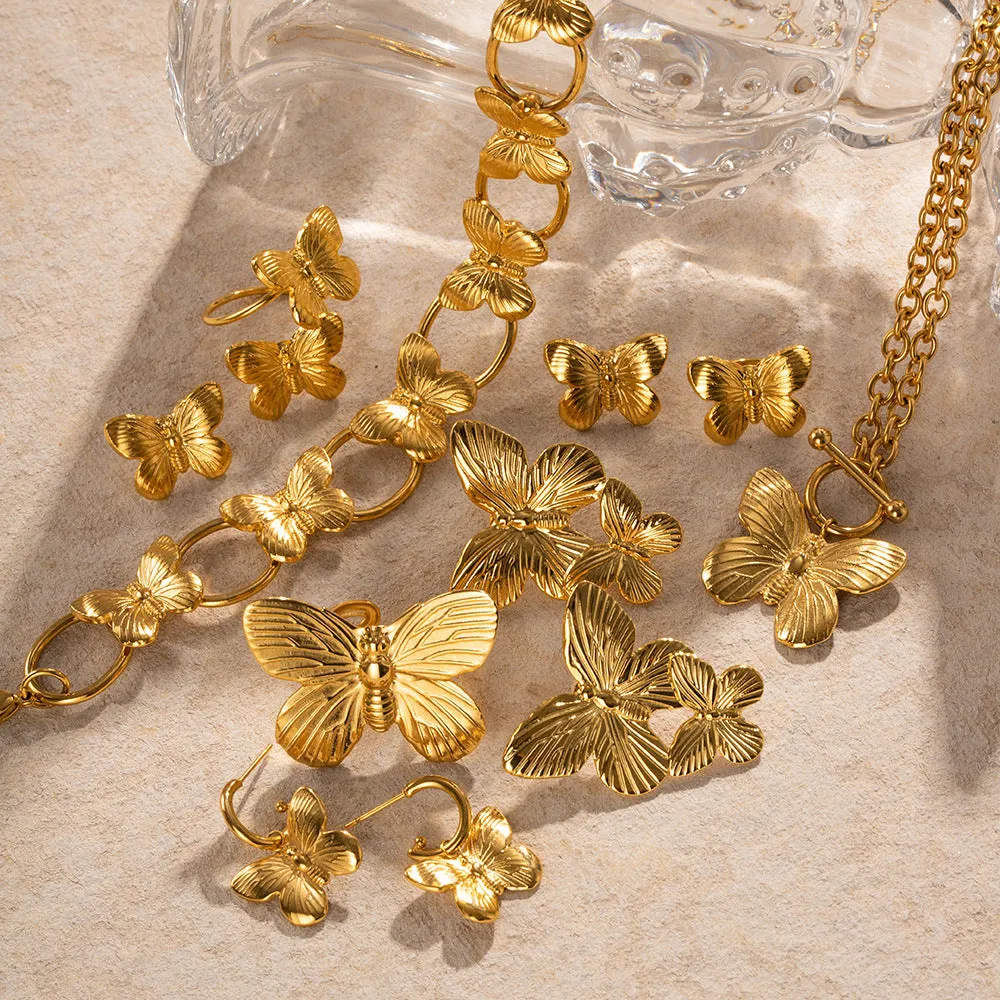 Wholesale Vintage Gold Butterfly Stainless Steel Bracelet Set
