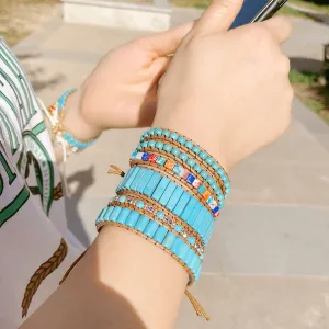 Wholesale Vintage hand-woven turquoise beaded bracelet rope women's multi-layer ethnic style winding bracelet