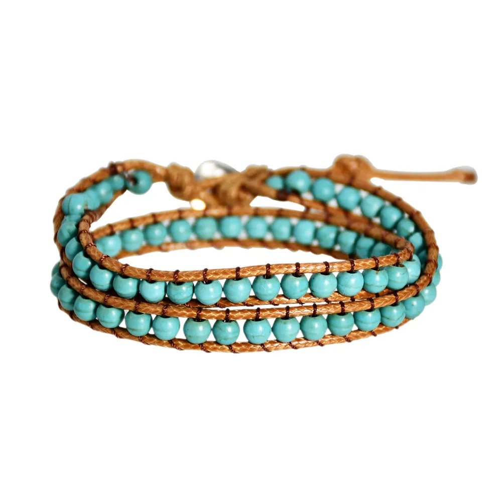 Wholesale Vintage hand-woven turquoise beaded bracelet rope women's multi-layer ethnic style winding bracelet