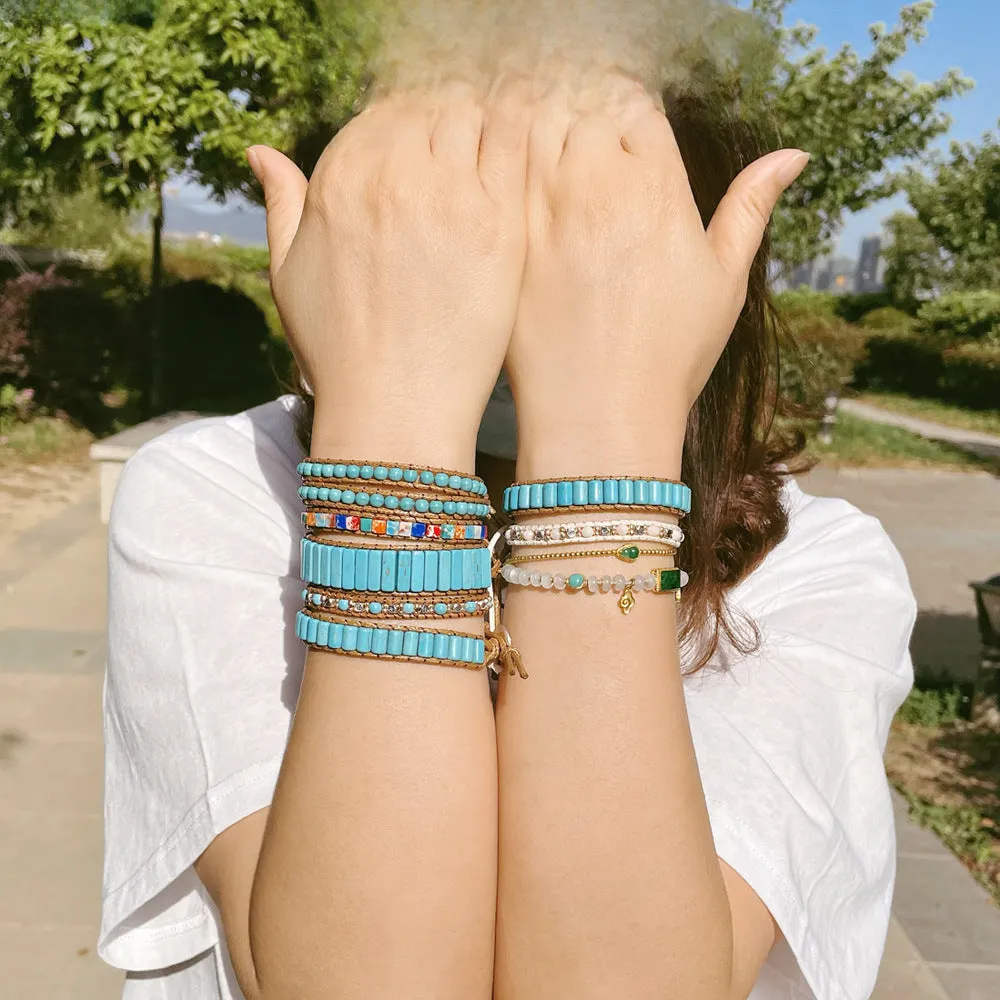 Wholesale Vintage hand-woven turquoise beaded bracelet rope women's multi-layer ethnic style winding bracelet