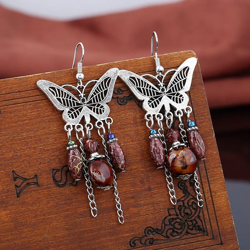 Wholesale Vintage Hollowed Out Butterfly Alloy Earrings