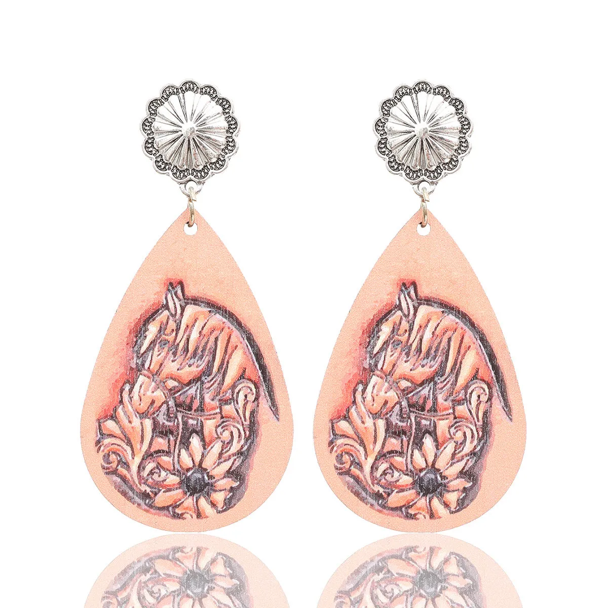 Wholesale Vintage Horse Head Wooden Drop Shaped Earrings