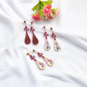 Wholesale Vintage Imitation Musical Instrument Metal Dripping Oil Pipa Long Tassel Earrings