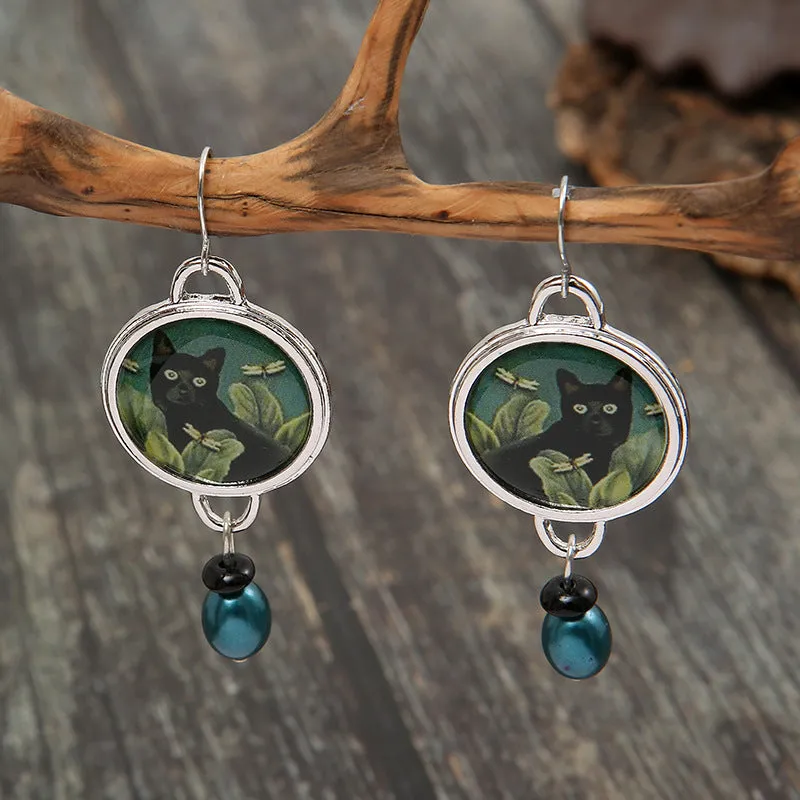 Wholesale Vintage Kitten Flowers Alloy Earrings