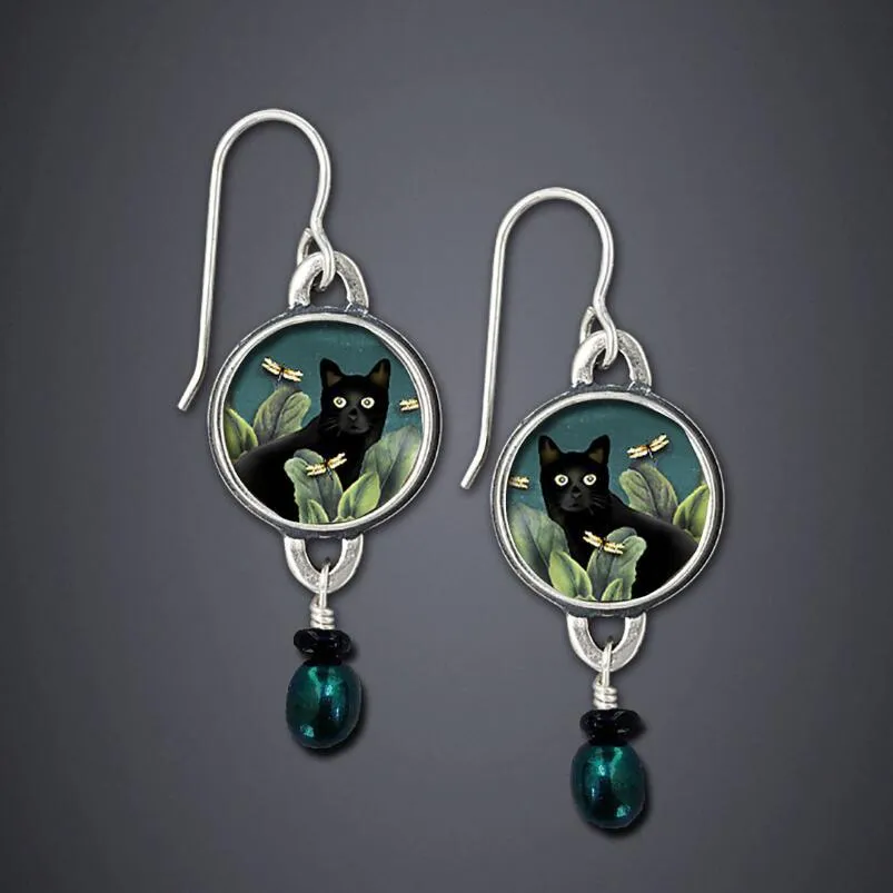 Wholesale Vintage Kitten Flowers Alloy Earrings