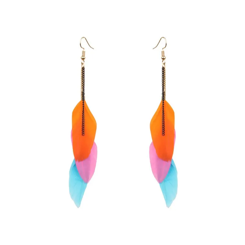 Wholesale Vintage Long Feather Tassel Earrings Bohemian Long Leaf Earrings