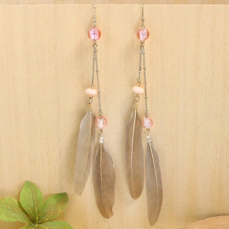 Wholesale Vintage Long Feather Tassel Earrings Bohemian Long Leaf Earrings