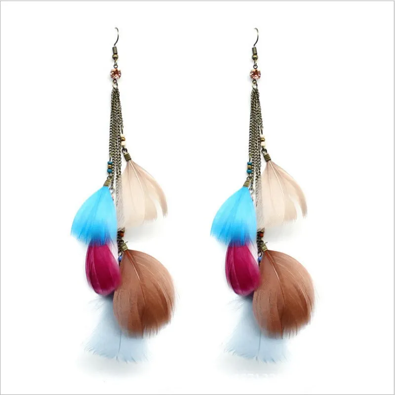 Wholesale Vintage Long Feather Tassel Earrings Bohemian Long Leaf Earrings