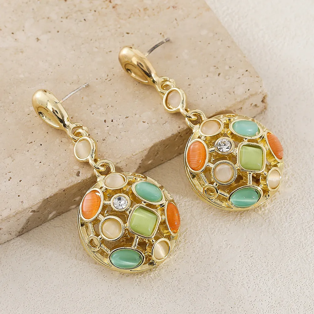 Wholesale Vintage Long Geometric Diamond Cat's Eye Earrings