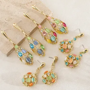 Wholesale Vintage Long Geometric Diamond Cat's Eye Earrings