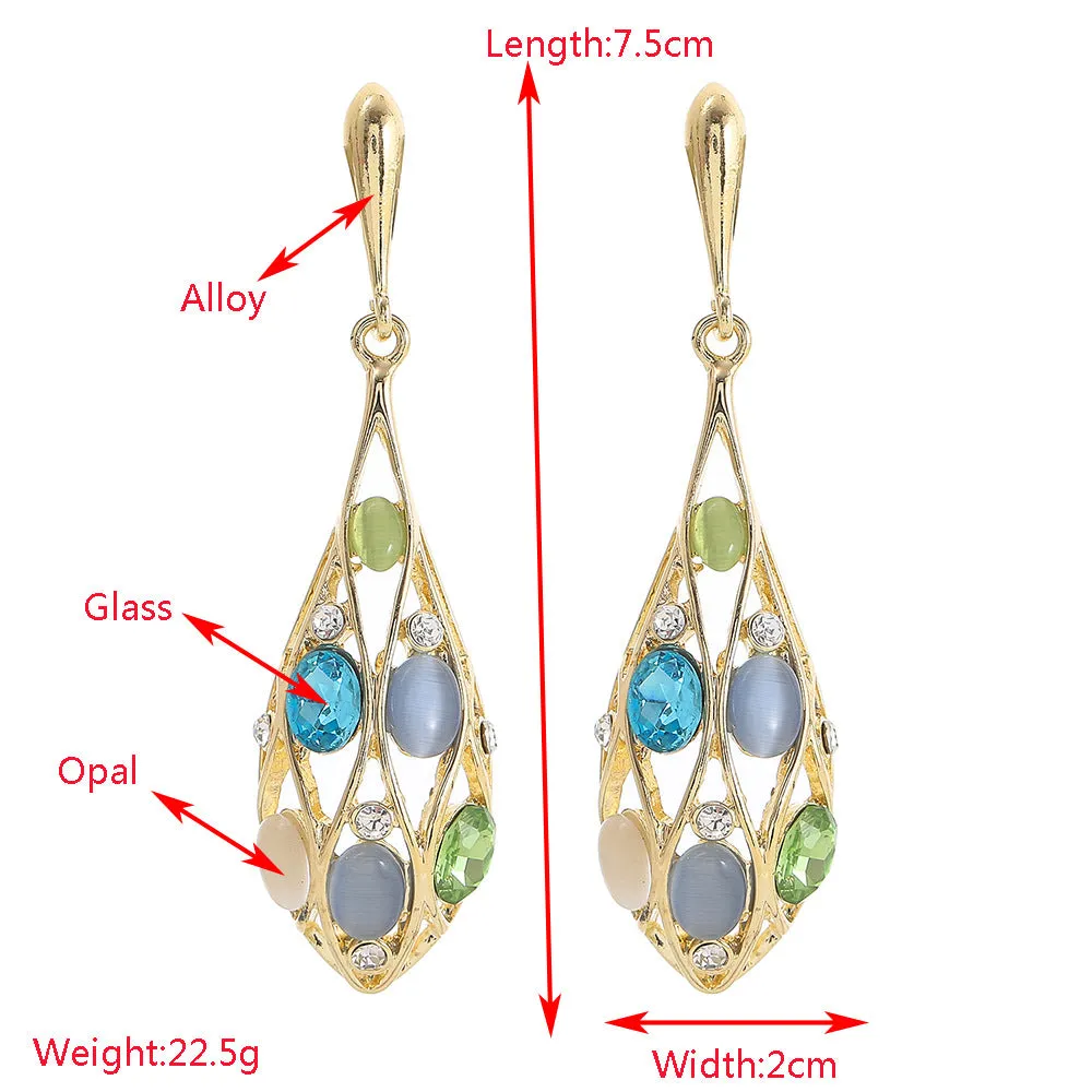 Wholesale Vintage Long Geometric Diamond Cat's Eye Earrings