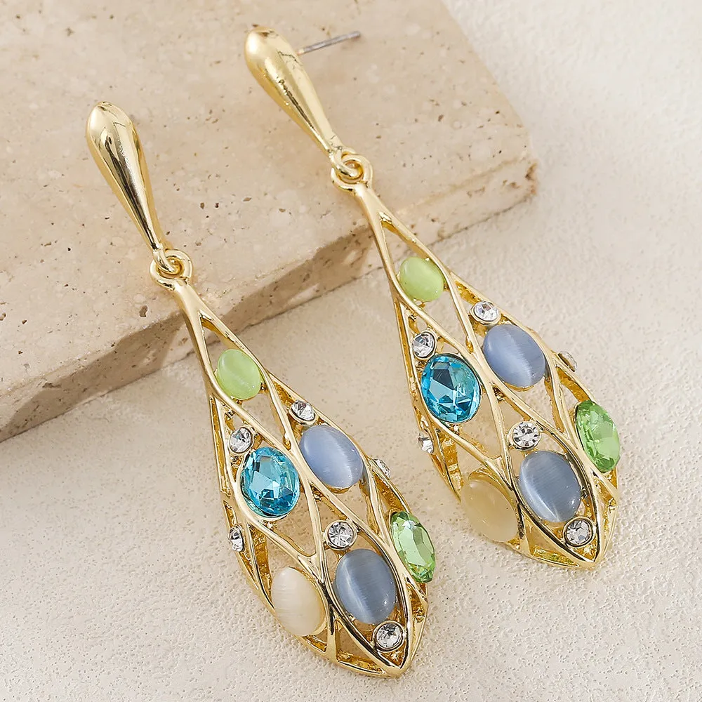 Wholesale Vintage Long Geometric Diamond Cat's Eye Earrings