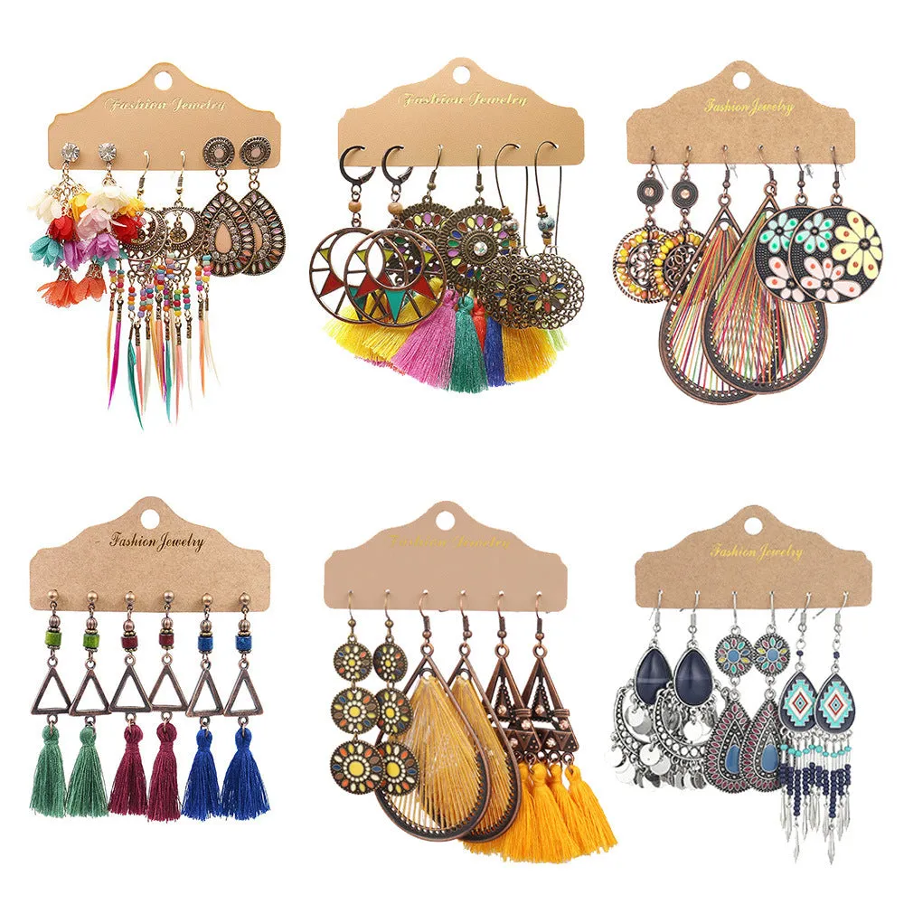 Wholesale Vintage Long Tassel Hand Wound Bohemian Flower Earrings