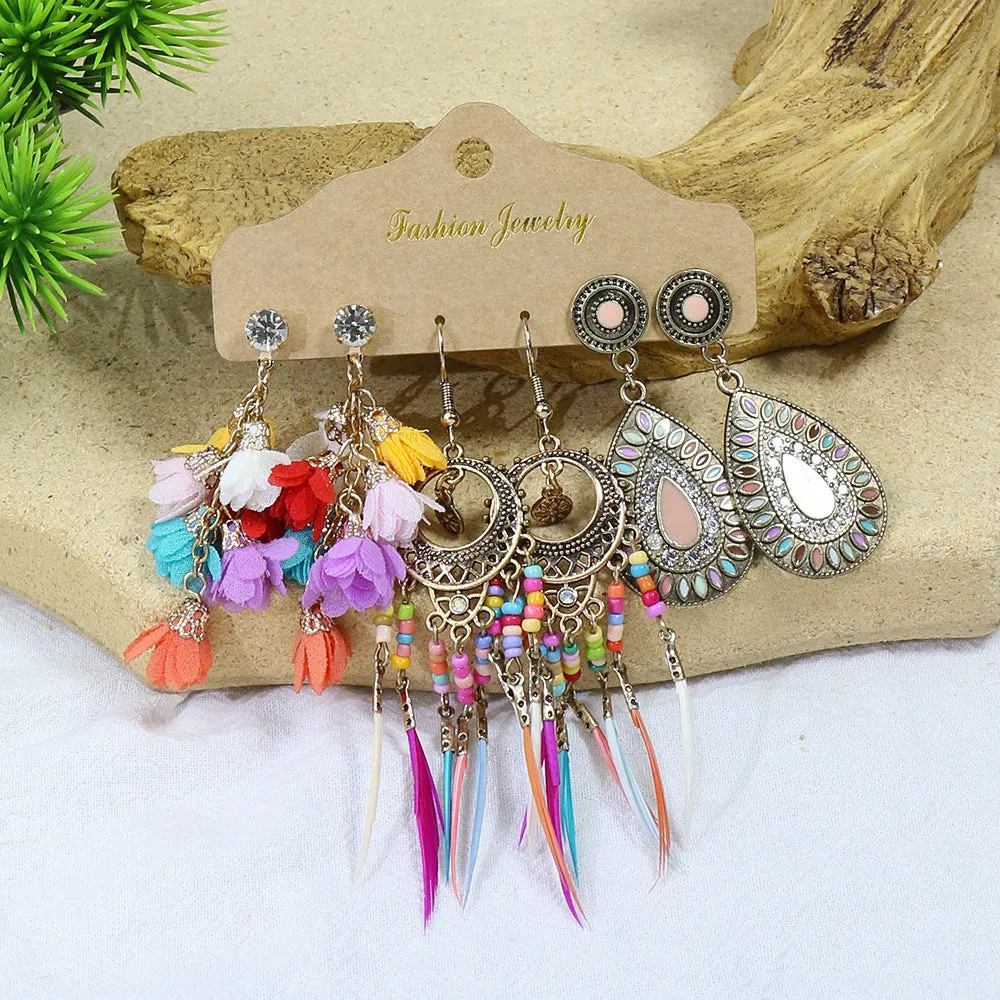 Wholesale Vintage Long Tassel Hand Wound Bohemian Flower Earrings