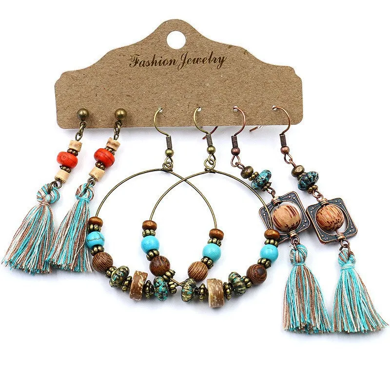 Wholesale Vintage Long Tassel Hand Wound Bohemian Flower Earrings