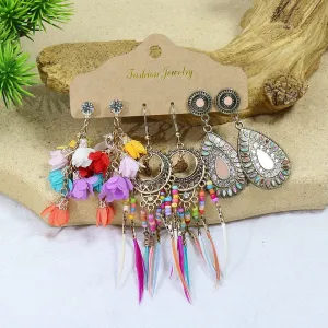 Wholesale Vintage Long Tassel Hand Wound Bohemian Flower Earrings