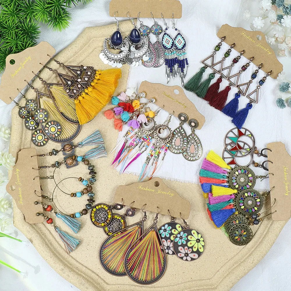 Wholesale Vintage Long Tassel Hand Wound Bohemian Flower Earrings