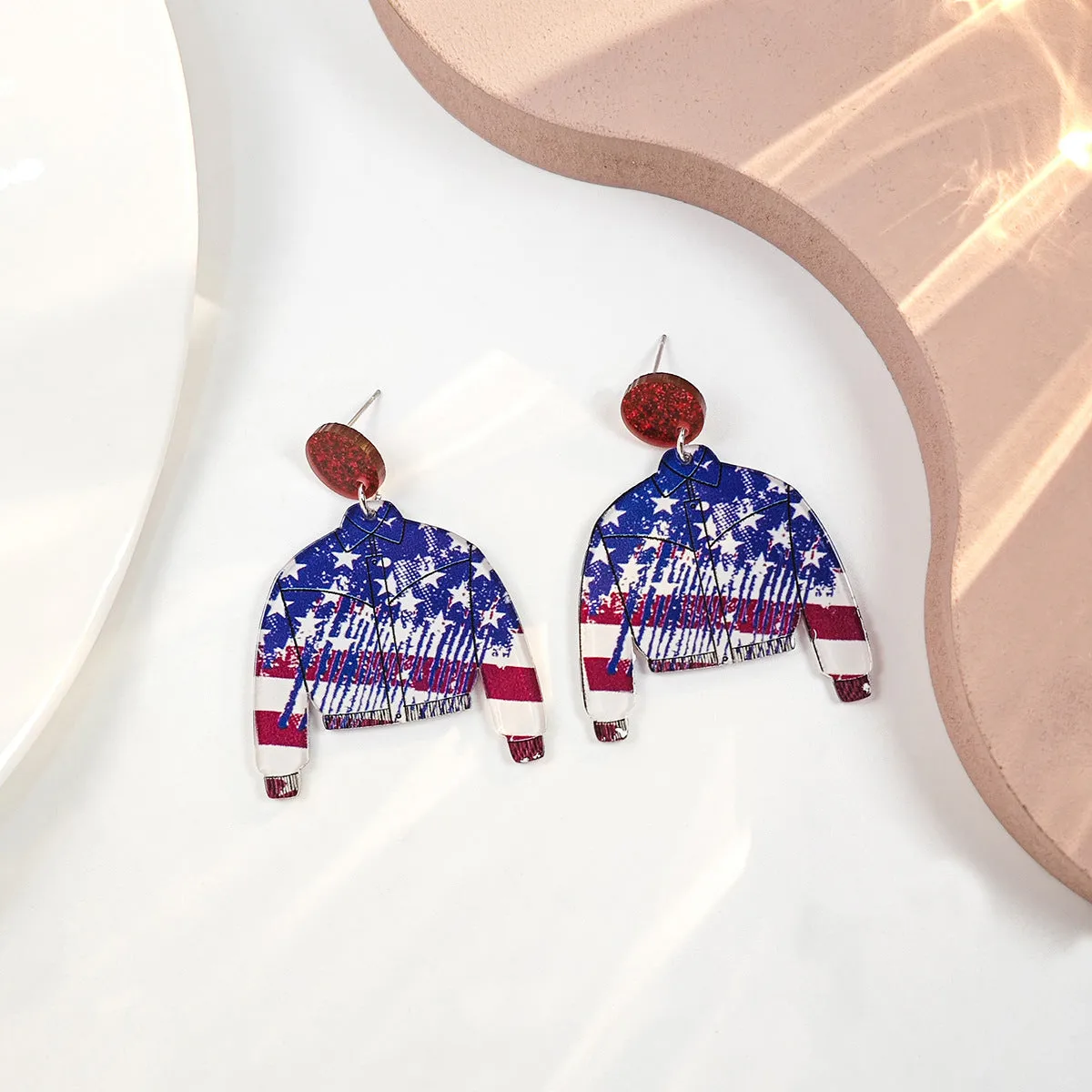 Wholesale Vintage Love Heart Flower Independence Day Acrylic Earrings