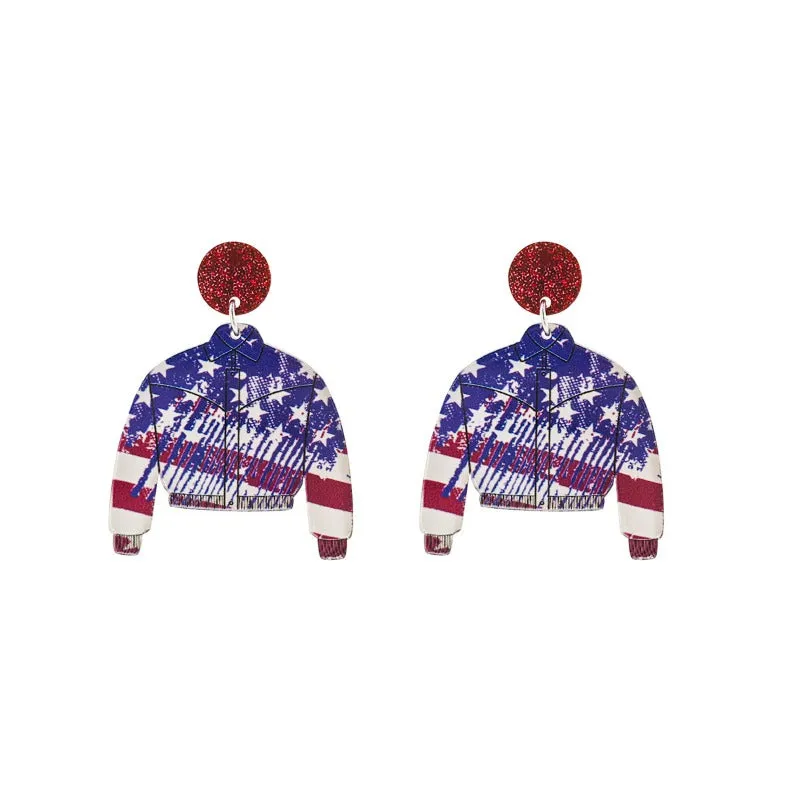 Wholesale Vintage Love Heart Flower Independence Day Acrylic Earrings