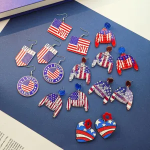 Wholesale Vintage Love Heart Flower Independence Day Acrylic Earrings