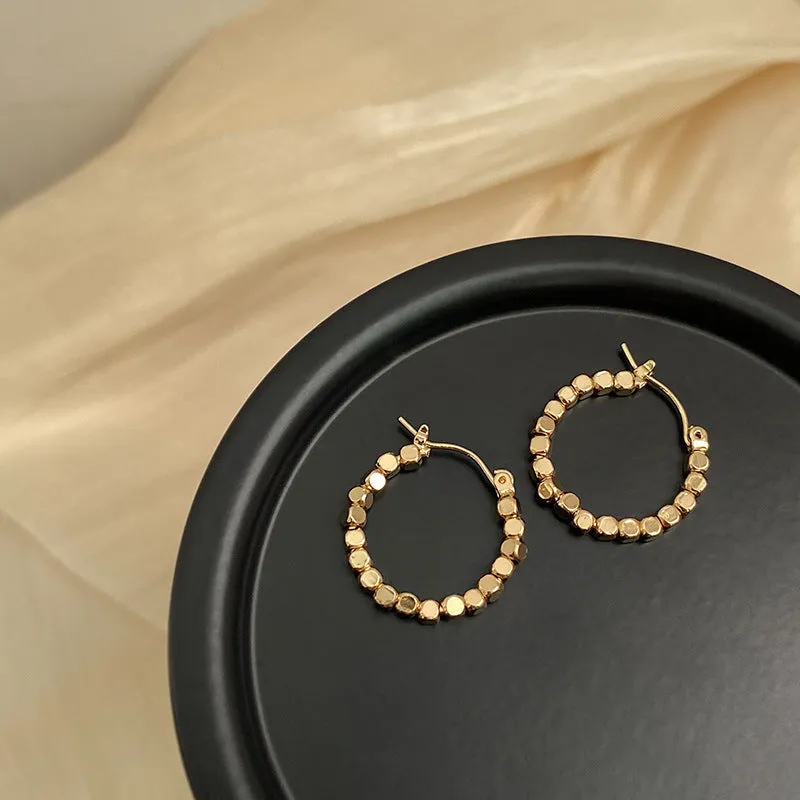 Wholesale Vintage Metal Earrings, Hoop Pendants, Minimalist Temperament, Square Beaded Earrings