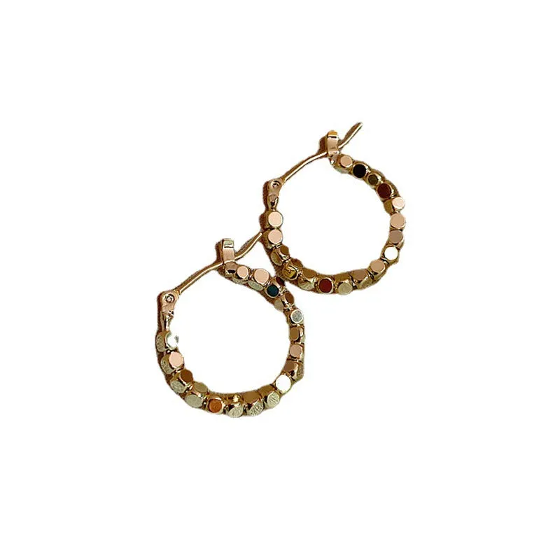 Wholesale Vintage Metal Earrings, Hoop Pendants, Minimalist Temperament, Square Beaded Earrings
