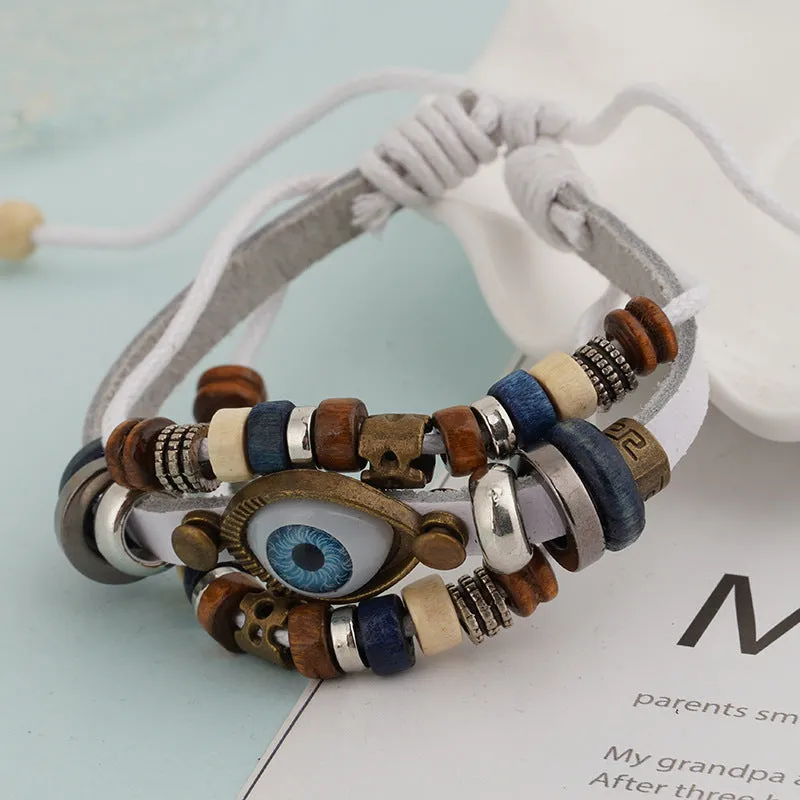 Wholesale Vintage Multi-layered Cowhide Eye Braided Bracelet