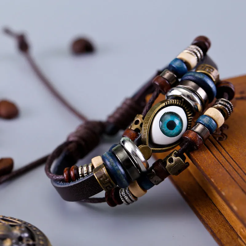 Wholesale Vintage Multi-layered Cowhide Eye Braided Bracelet