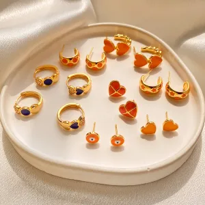 Wholesale Vintage Oil Dripping Series Peach Heart Irregular Earrings