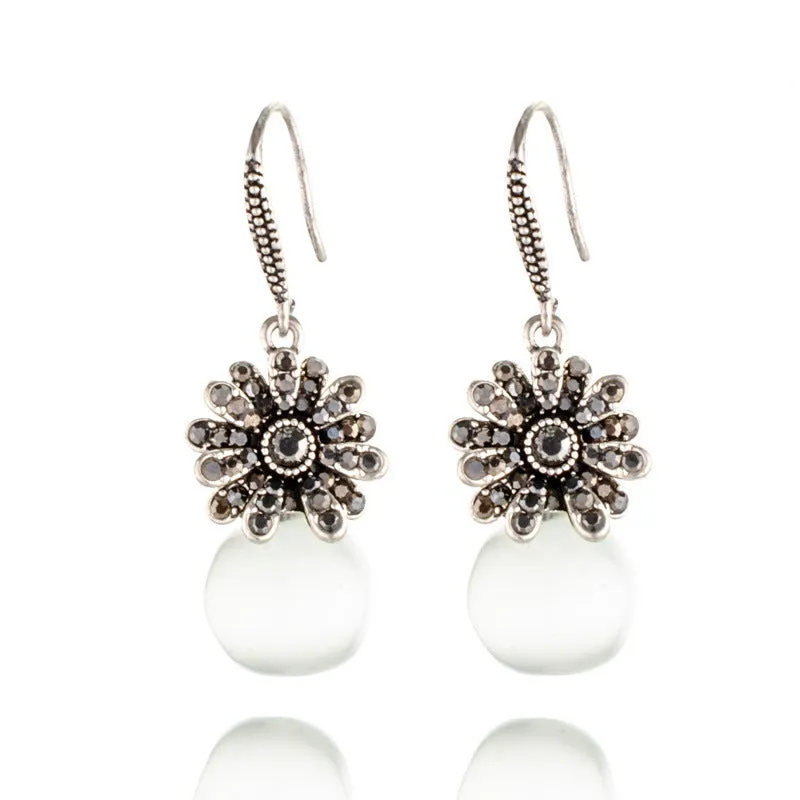 Wholesale Vintage Opal Flower Alloy Earrings