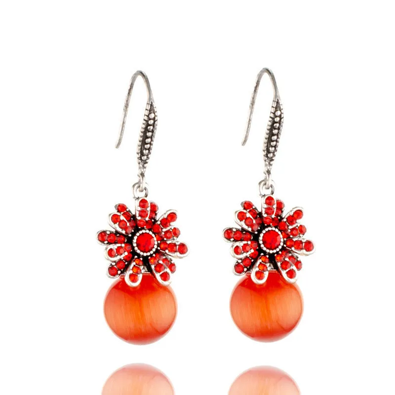 Wholesale Vintage Opal Flower Alloy Earrings