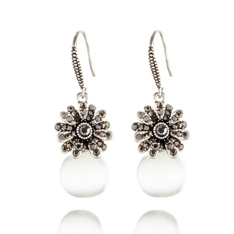 Wholesale Vintage Opal Flower Alloy Earrings