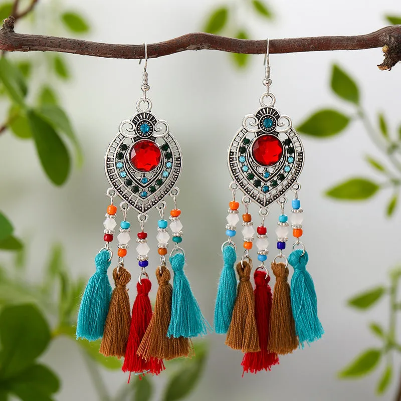 Wholesale Vintage Oval Diamond Tassel Leaf Personalized Earrings