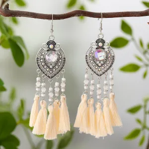 Wholesale Vintage Oval Diamond Tassel Leaf Personalized Earrings
